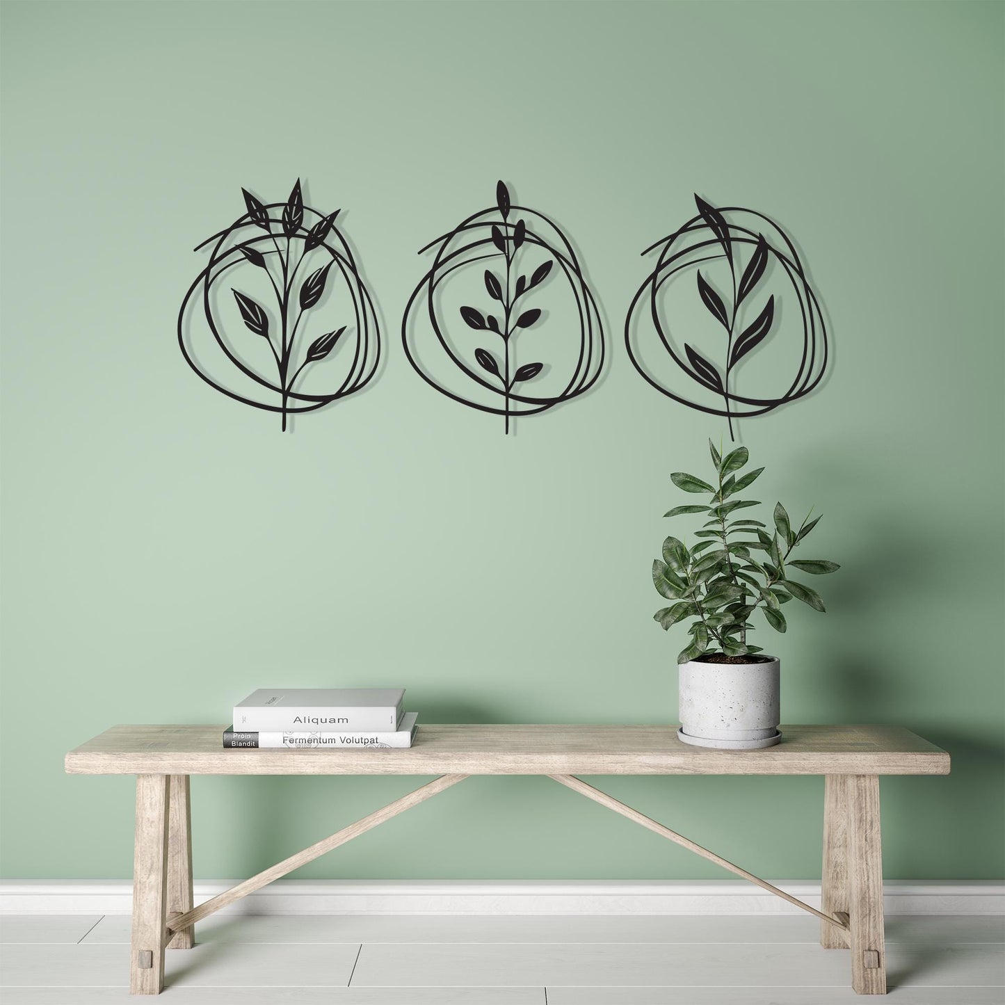 Botanical Metal Wall Art Set of 3 hanging hardware and mounting detail