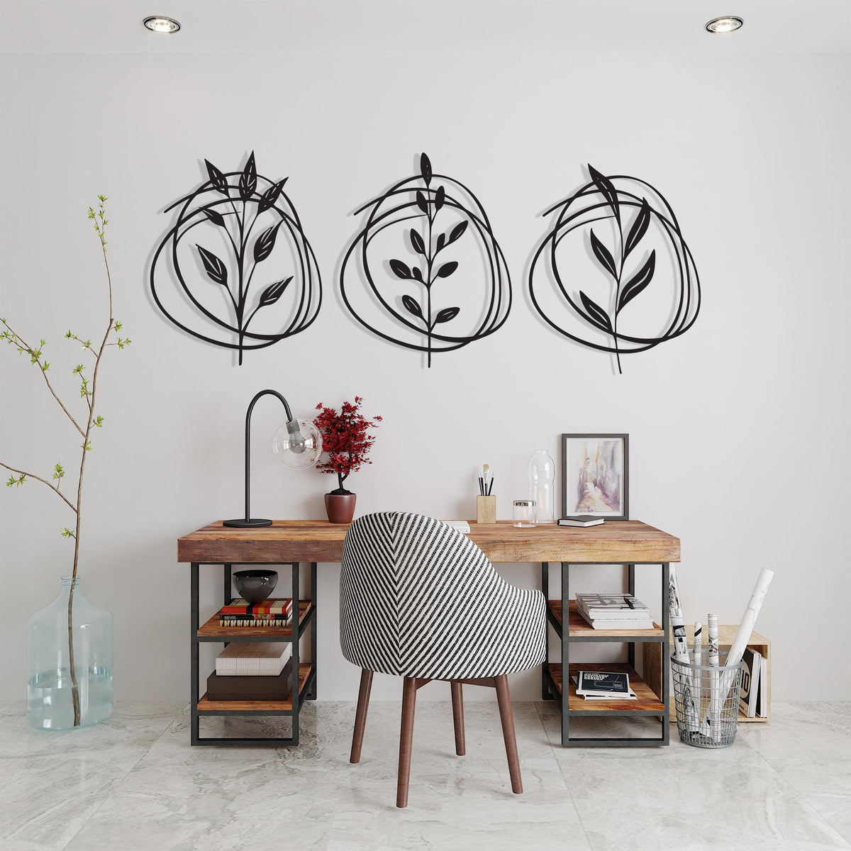 Botanical Metal Wall Art Set of 3 bedroom interior styling