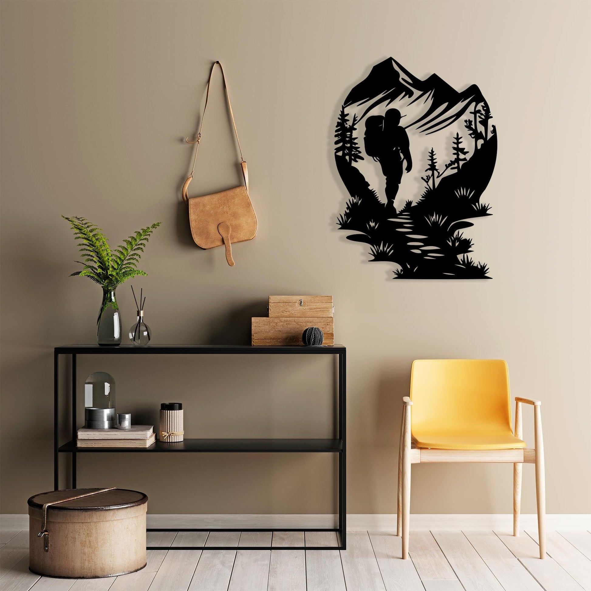 Hiker Metal Wall Art, Mountain Forest Adventure Decor | Wallsignature