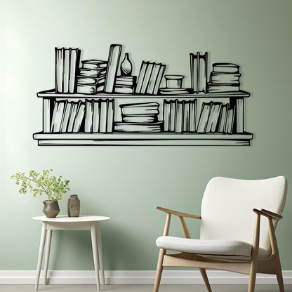 Bookshelf Metal Wall Art shown on a living room wall