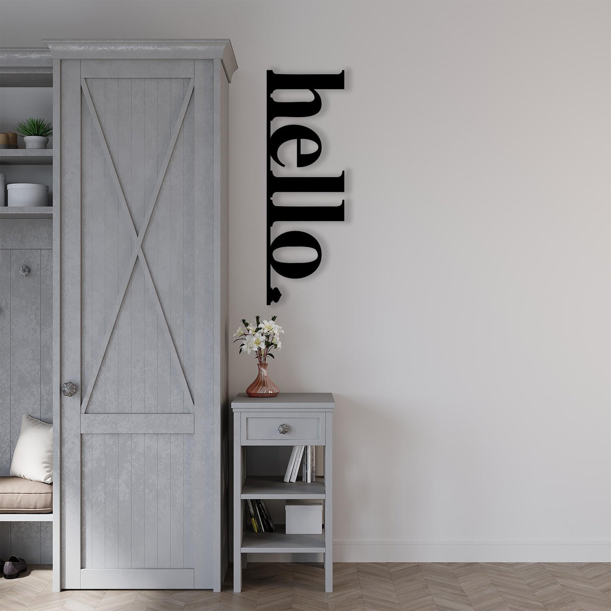 Modern Hello Metal Wall Art colour options for the metal panel