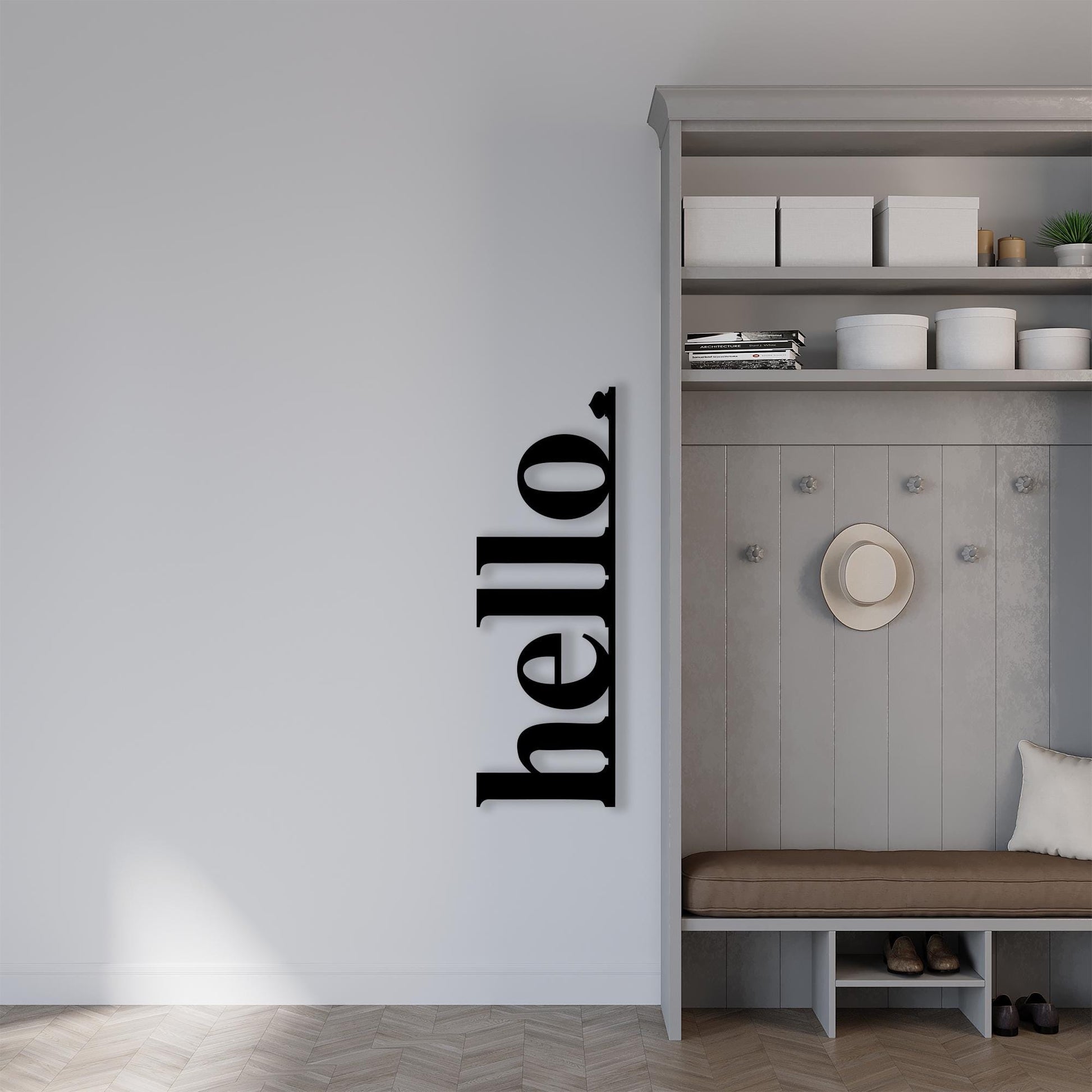 Modern Hello Metal Wall Art hanging hardware and mounting detail