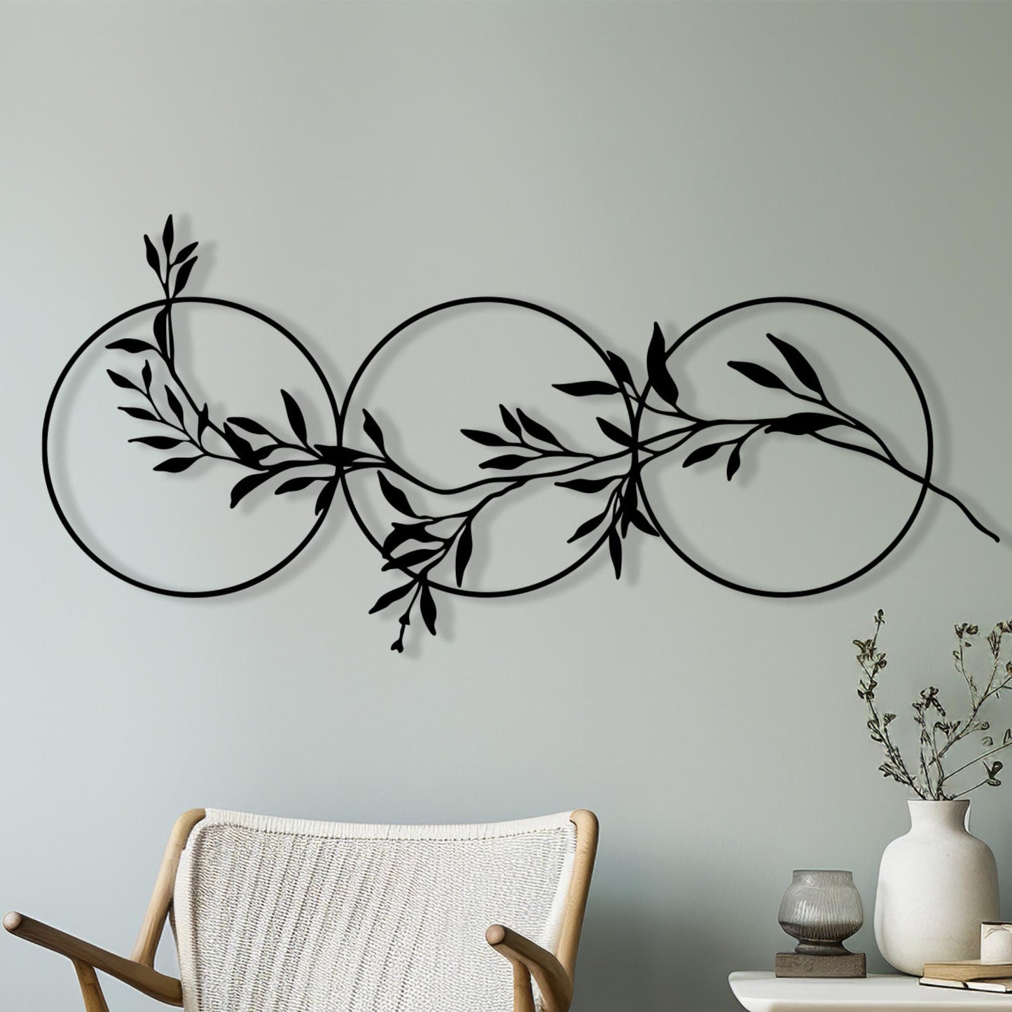Three Circles Leaf Metal Wall Art bedroom interior styling