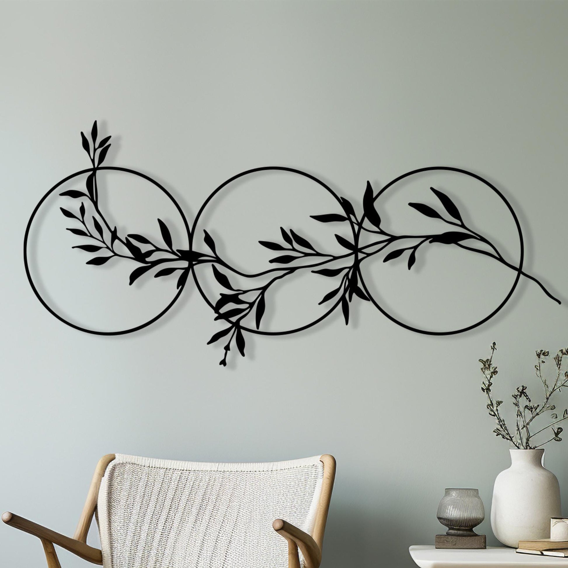 Three Circles Leaf Metal Wall Art bedroom interior styling