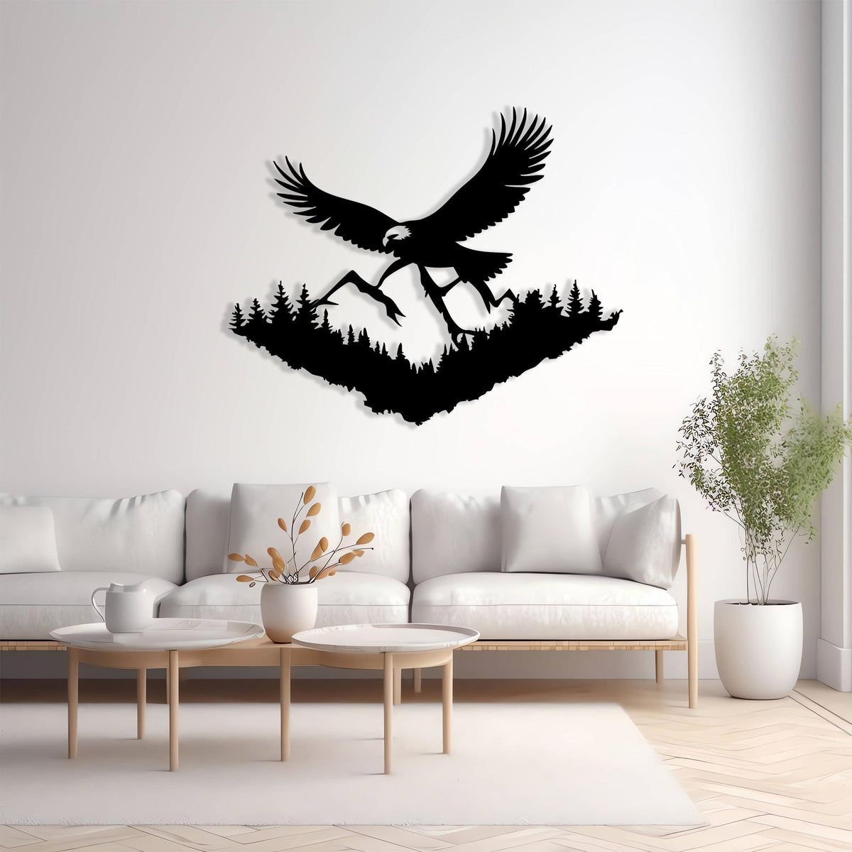 Eagle Mountain Metal Wall Art in a modern hallway