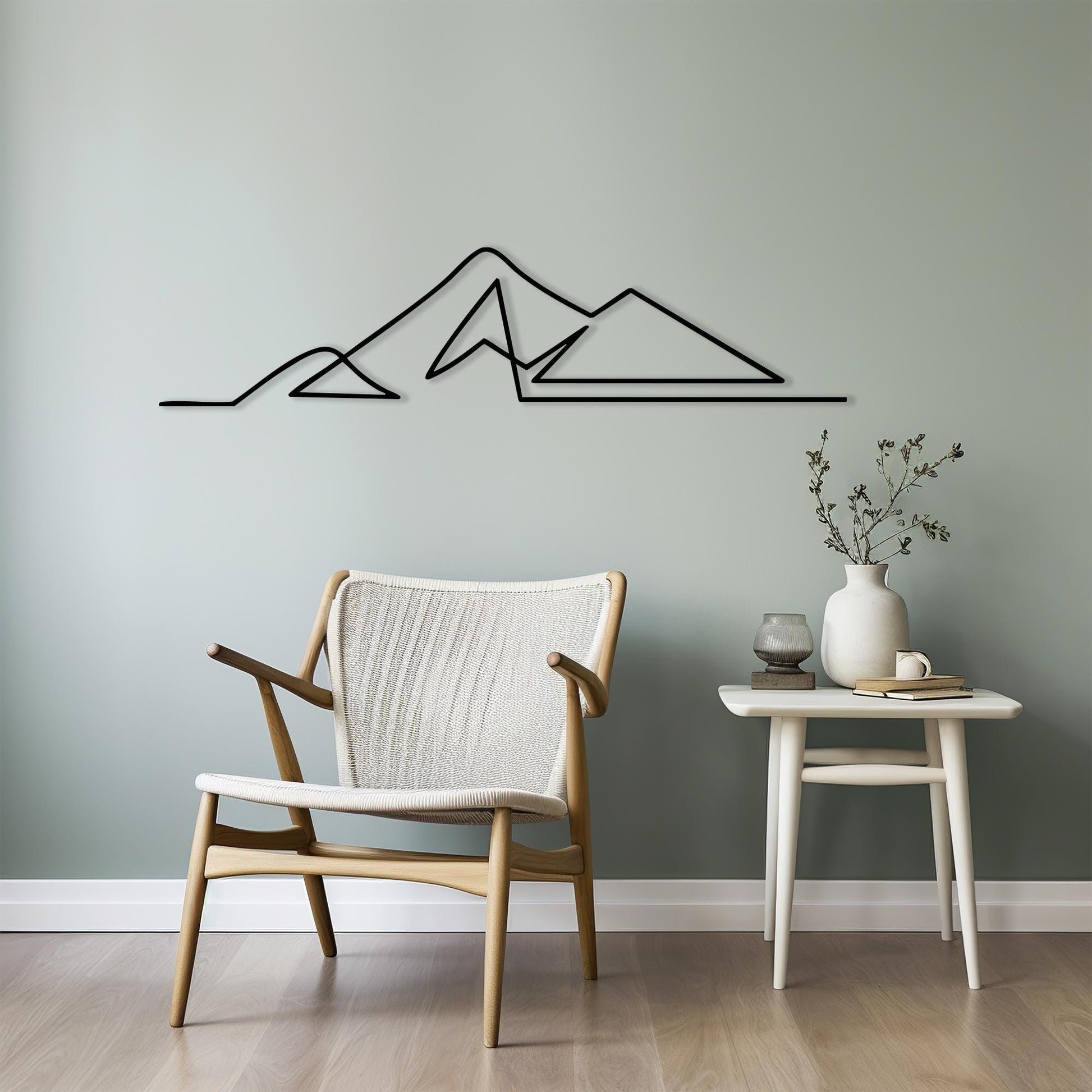 Minimalist Black Metal Mountain Wall Art bedroom interior styling