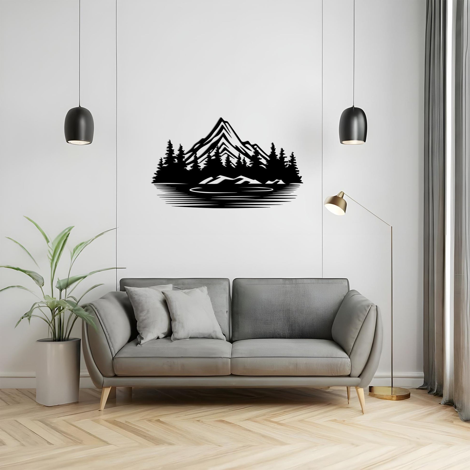 Black Metal Mountain Lake Wall Art, Rustic Cabin Decor | Wallsignature