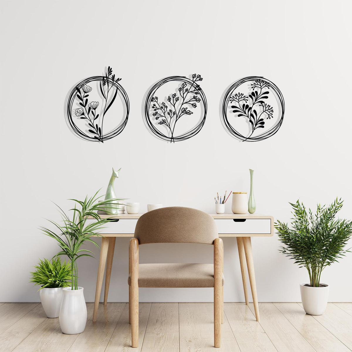 Metal Flower Wall Art Set hanging hardware and mounting detail