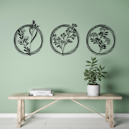 Metal Flower Wall Art Set size guide with dimensions in cm and inches