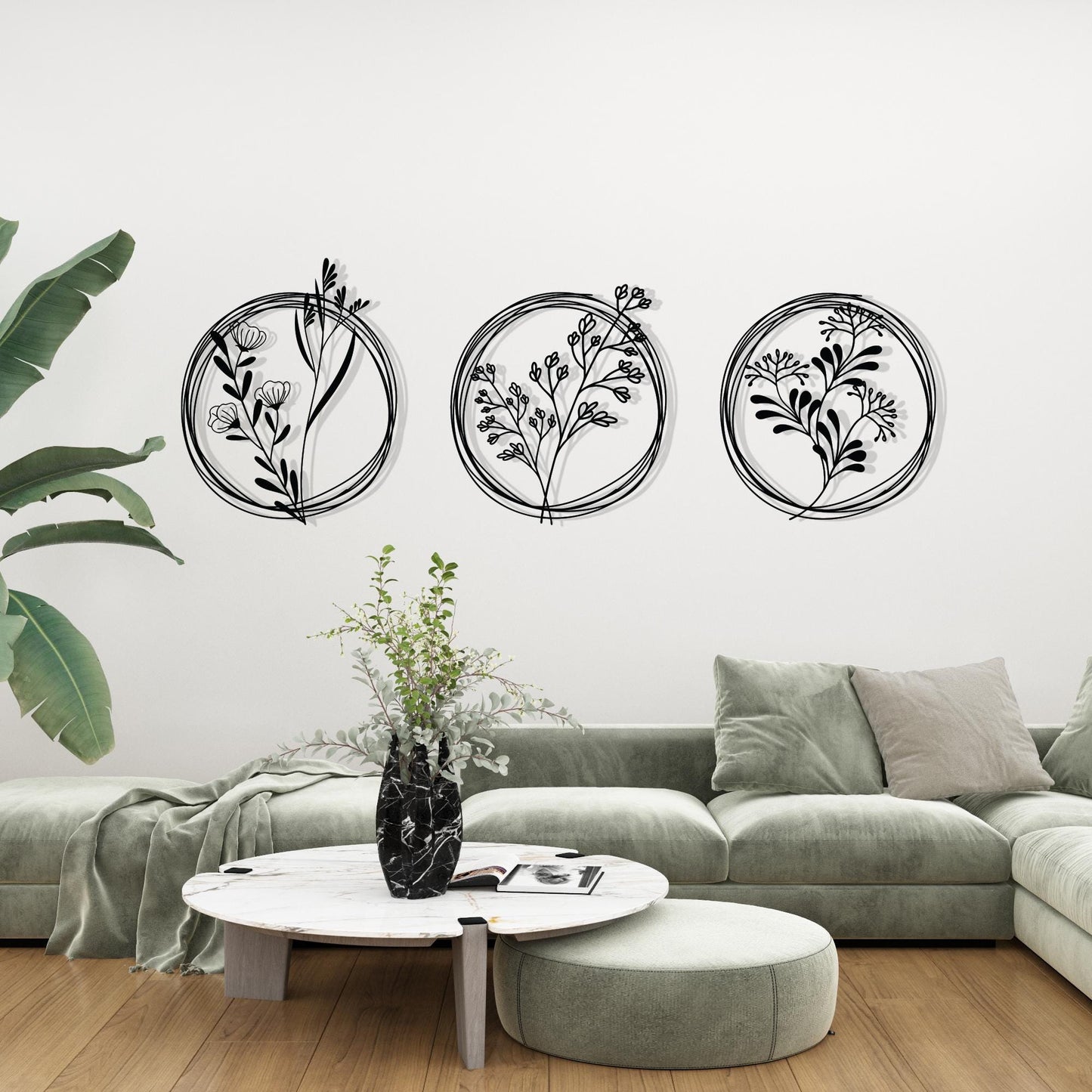Metal Flower Wall Art Set, Modern Botanical Decor | Wallsignature
