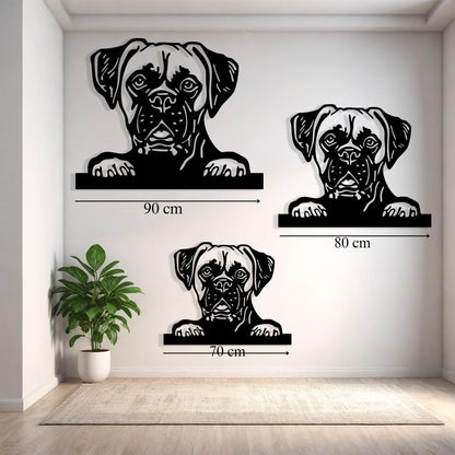 Boxer Dog Metal Wall Art size guide with dimensions in cm and inches