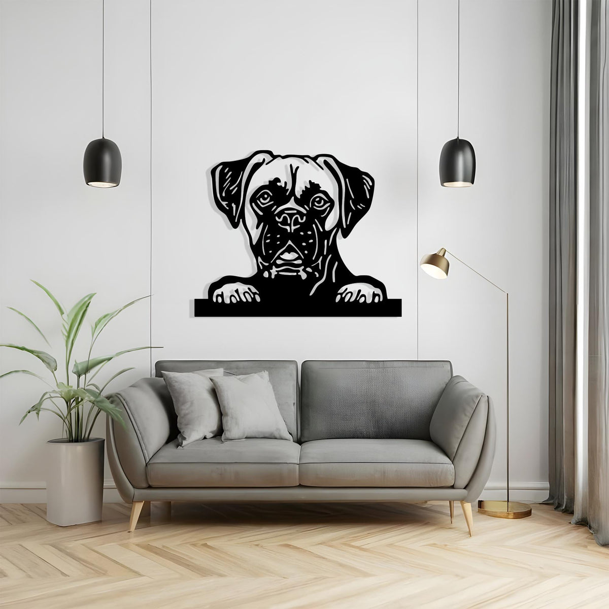 Boxer Dog Metal Wall Art close-up of the powder-coated finish