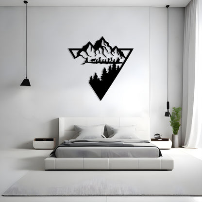 Geometric Mountain Metal Wall Art styled above a sofa