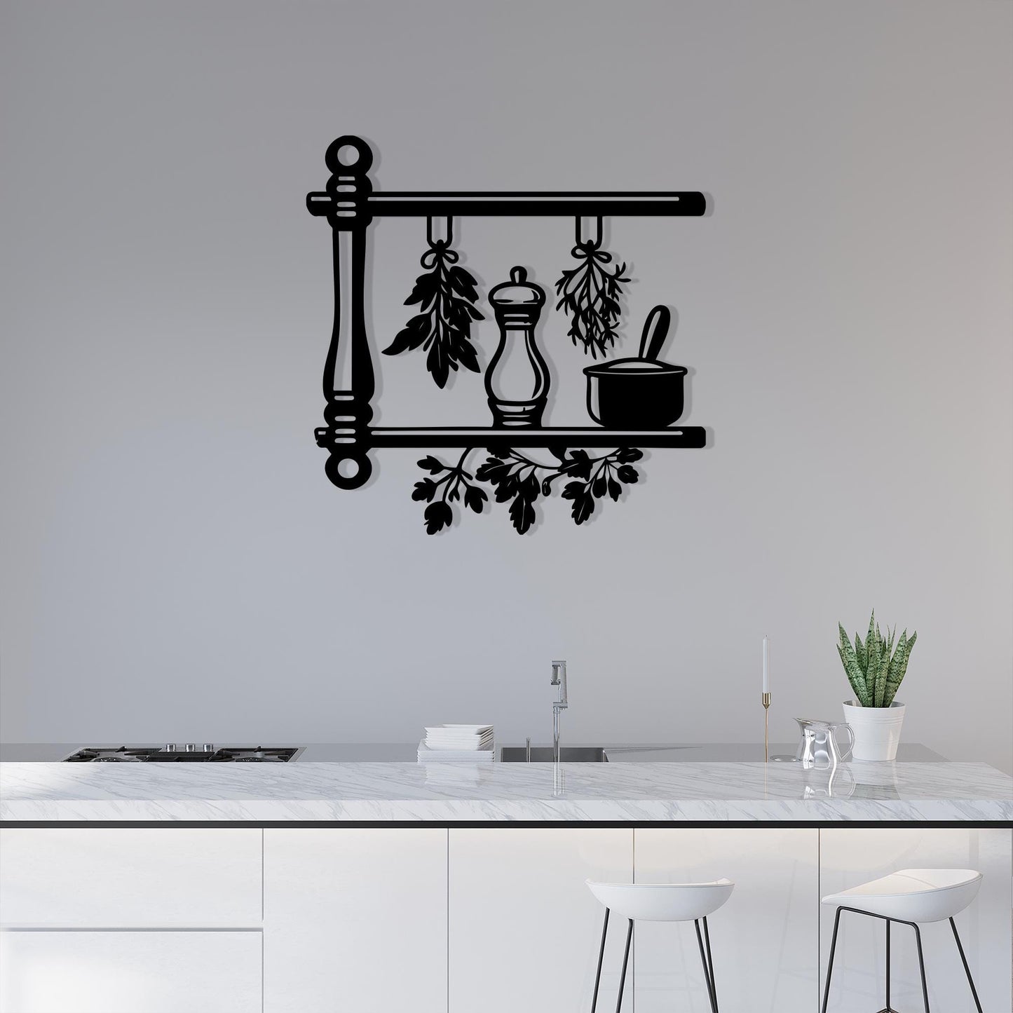 Black Metal Kitchen Herb Shelf, Rustic Farmhouse Wall Art, Unique Birthday Gift, Mother's Day
