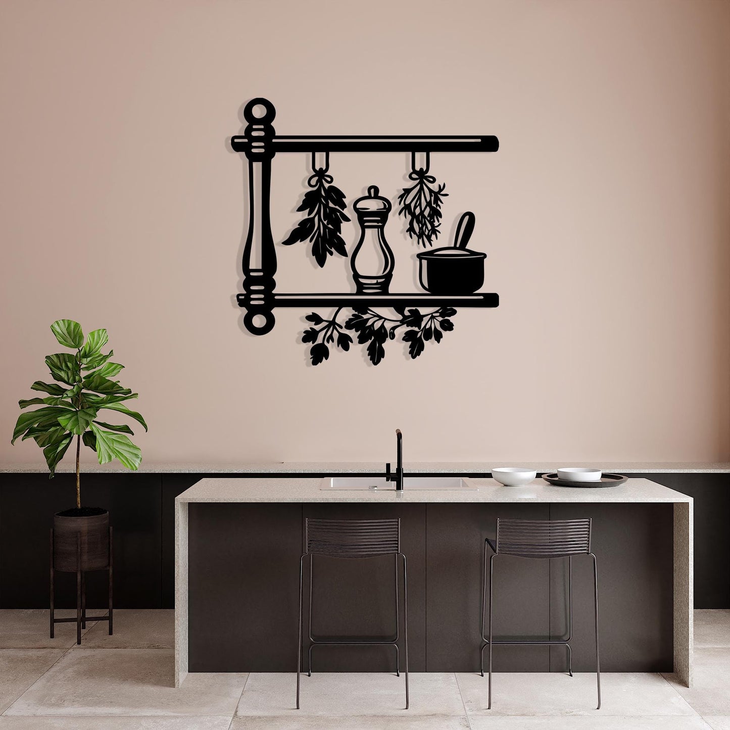 Black Metal Kitchen Herb Shelf, Rustic Farmhouse Wall Art, Unique Birthday Gift, Mother's Day