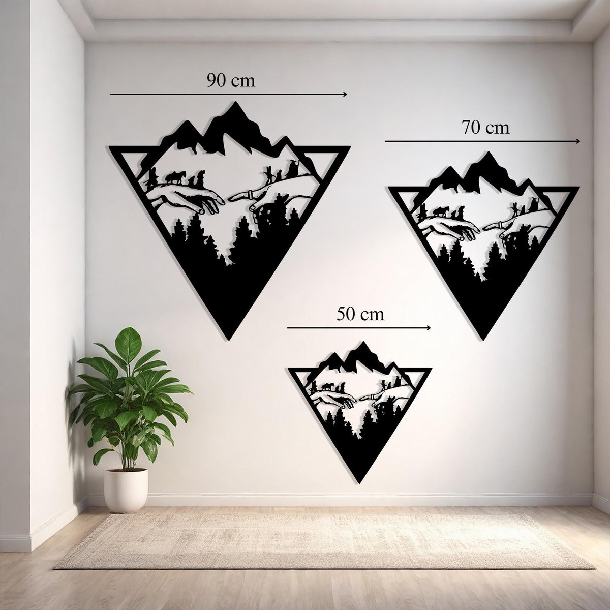 Geometric Mountain Metal Wall Art close-up of the powder-coated finish