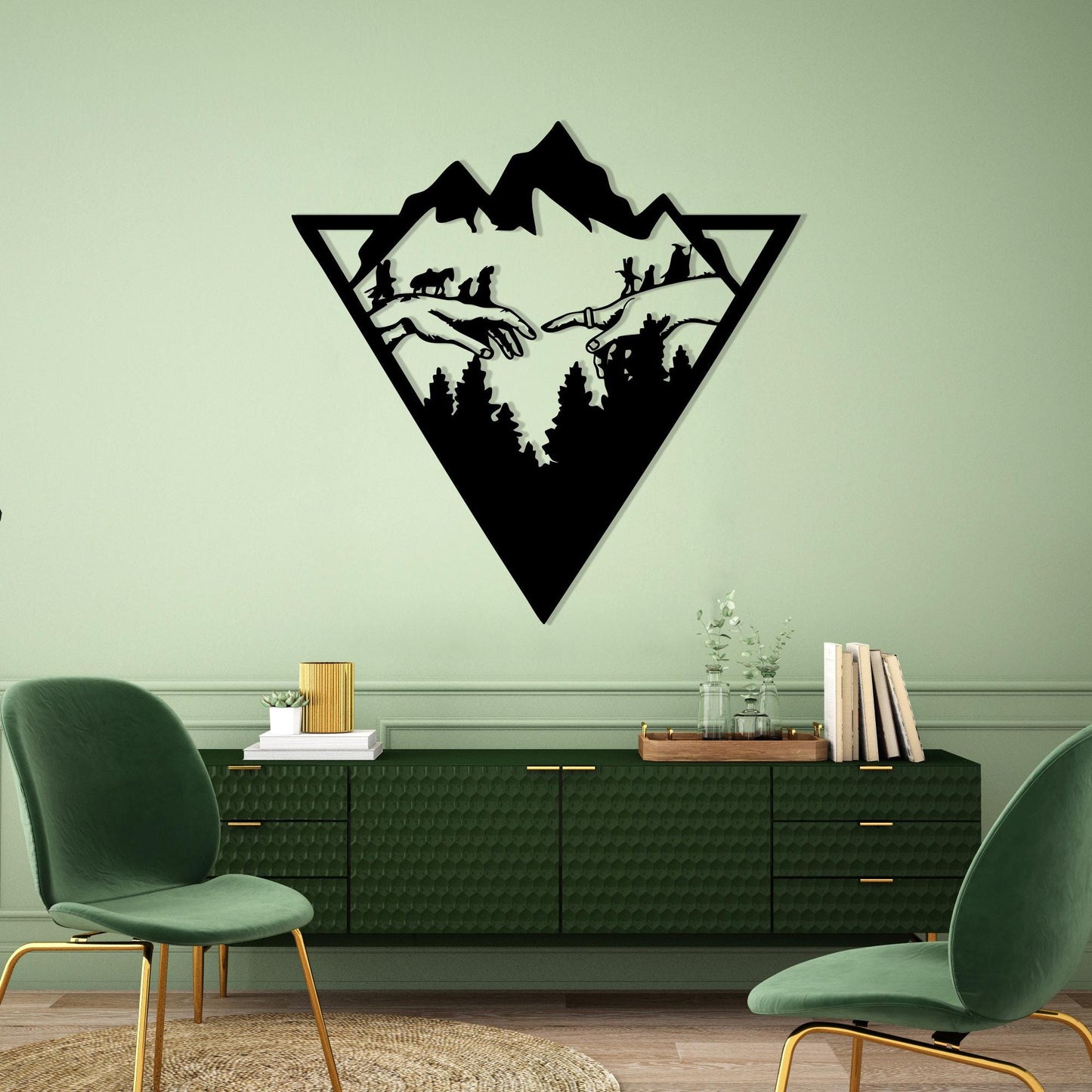 Geometric Mountain Metal Wall Art colour options for the metal panel