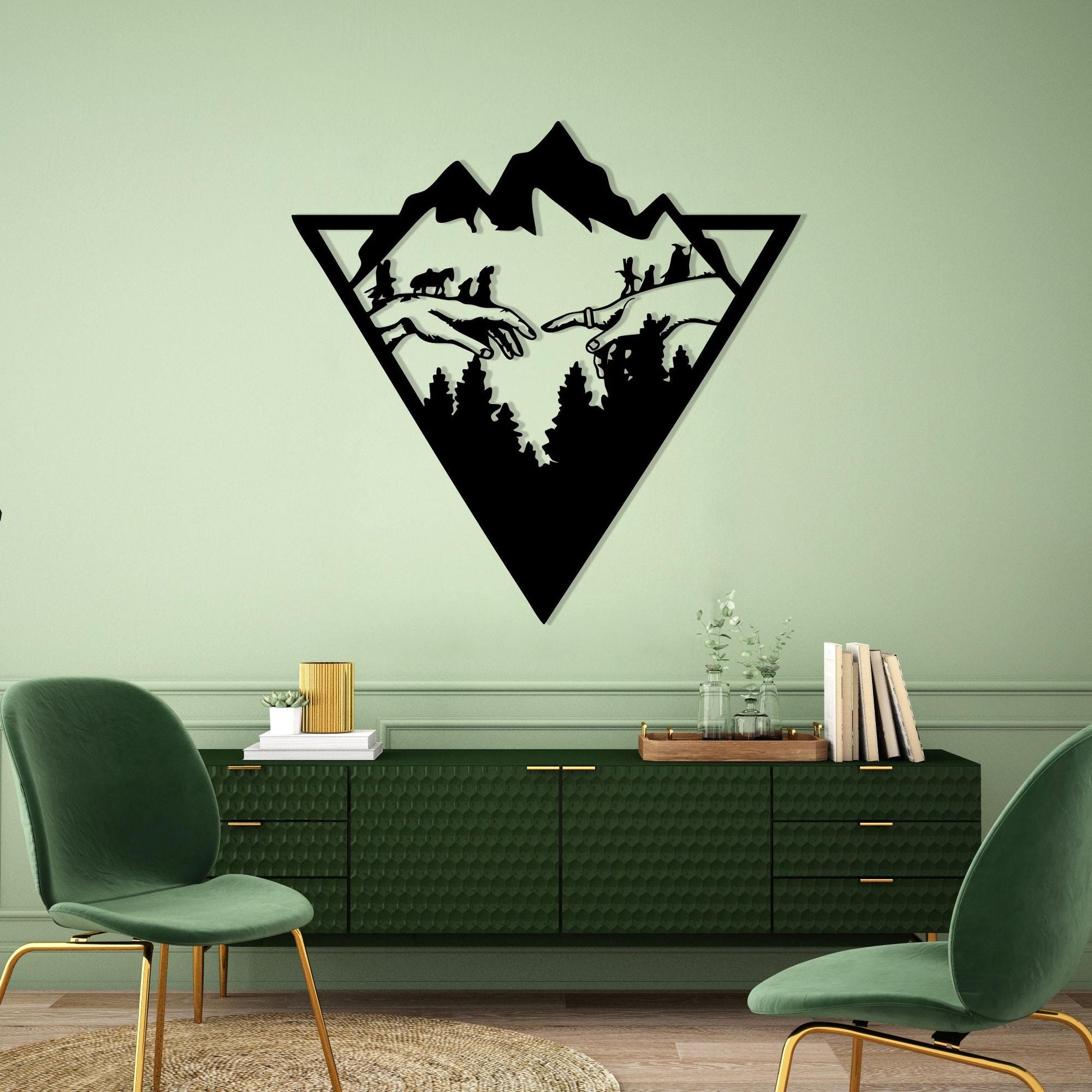 Geometric Mountain Metal Wall Art colour options for the metal panel