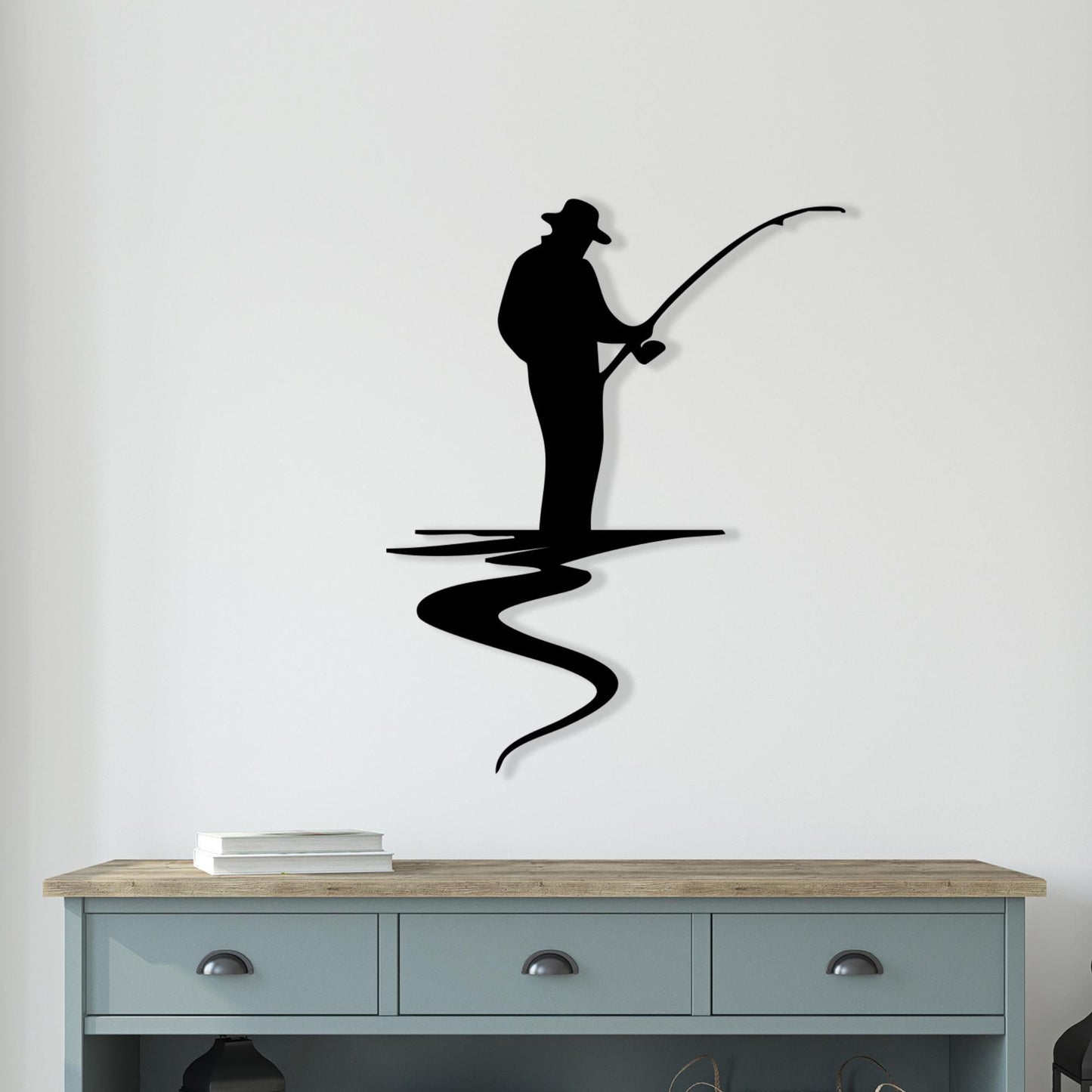 Fisherman Silhouette Metal Wall Art, Rustic Cabin Decor, Unique Birthday Gift | Wallsignature