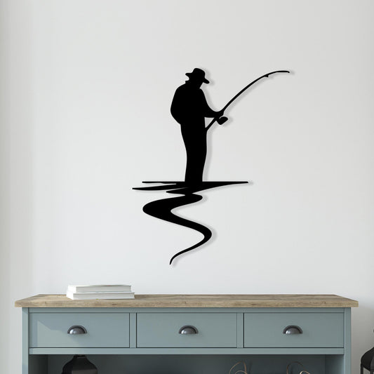 Fisherman Silhouette Metal Wall Art, Rustic Cabin Decor, Unique Birthday Gift | Wallsignature
