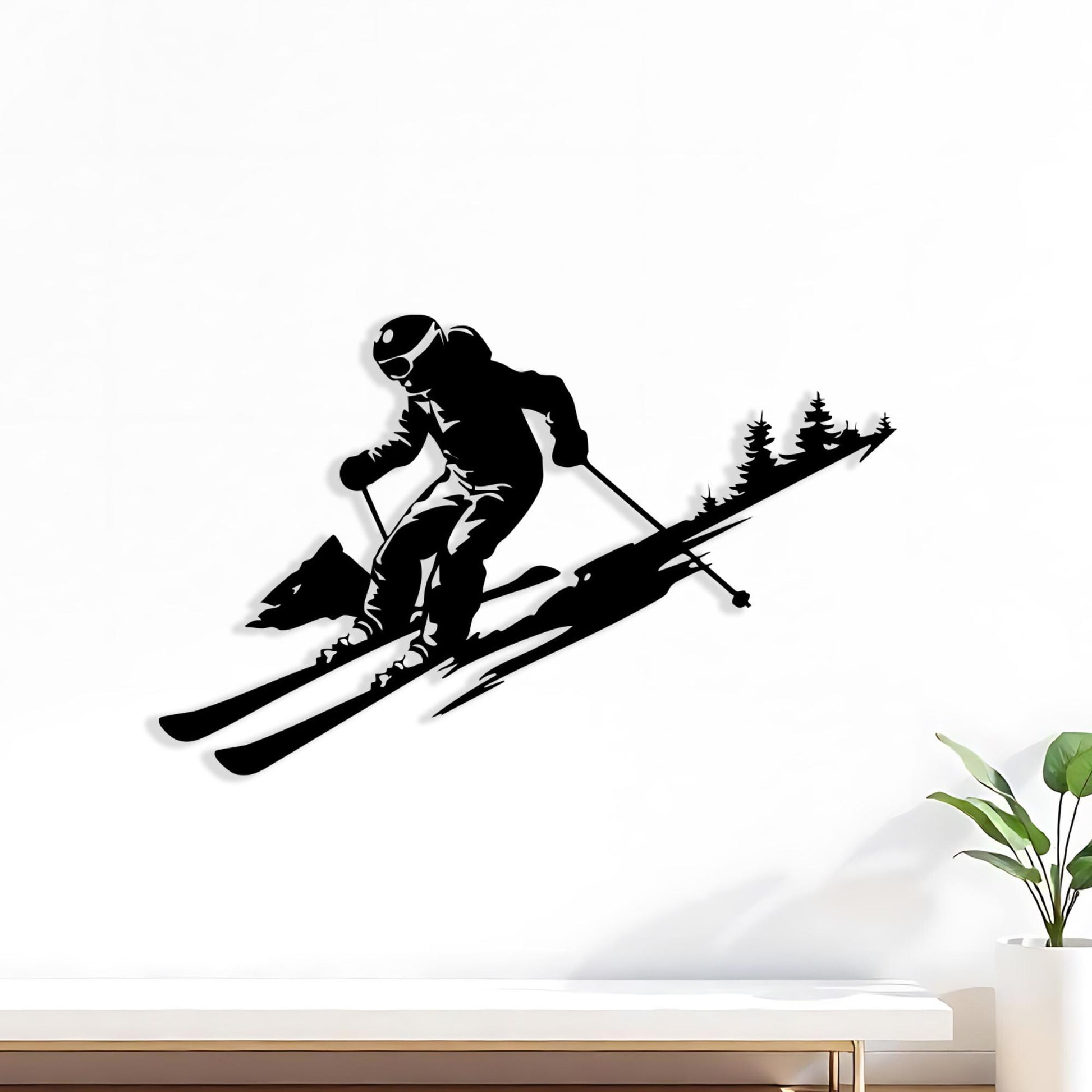 Metal Skier Wall Art, Winter Sports Decor, Mountain Cabin Sign, Skiing Gift | Wallsignature