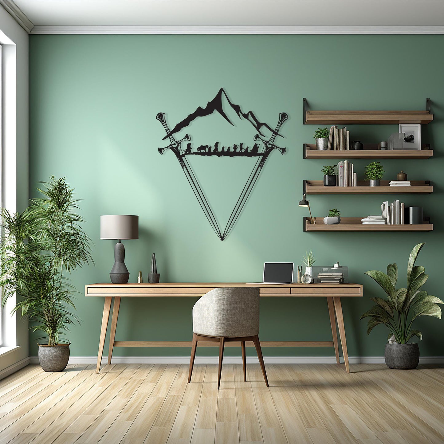 Crossed Swords Metal Wall Art styled above a sofa