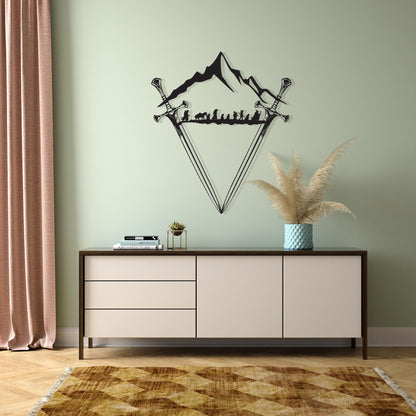 Crossed Swords Metal Wall Art hanging hardware and mounting detail