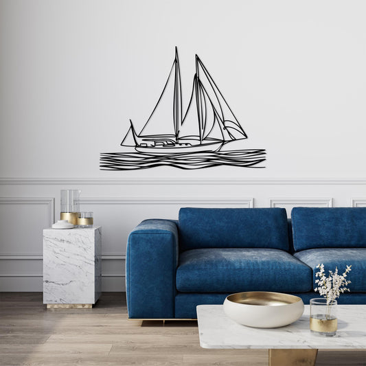 Sailboat Metal Wall Art, Coastal Line Art for Beach House Decor, Unique Birthday Gift | Wallsignature