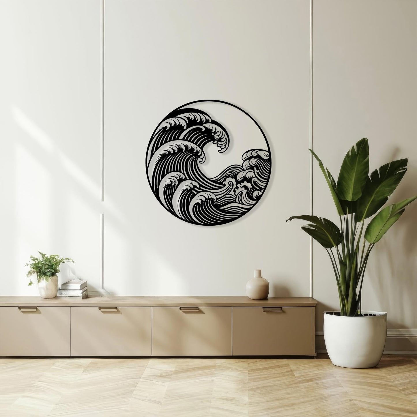 Japanese Wave Metal Wall Art bedroom interior styling