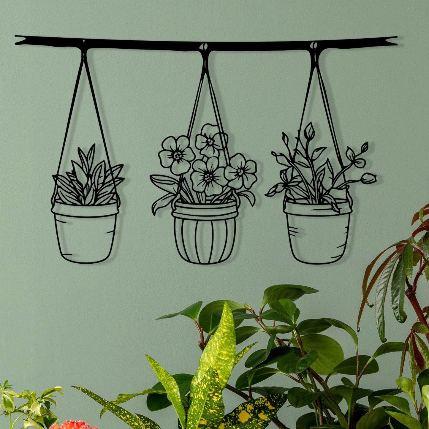 Botanical Metal Hanging Planter Wall Art, Minimalist Indoor Garden Decor, Mother's Day Gift | Wallsignature