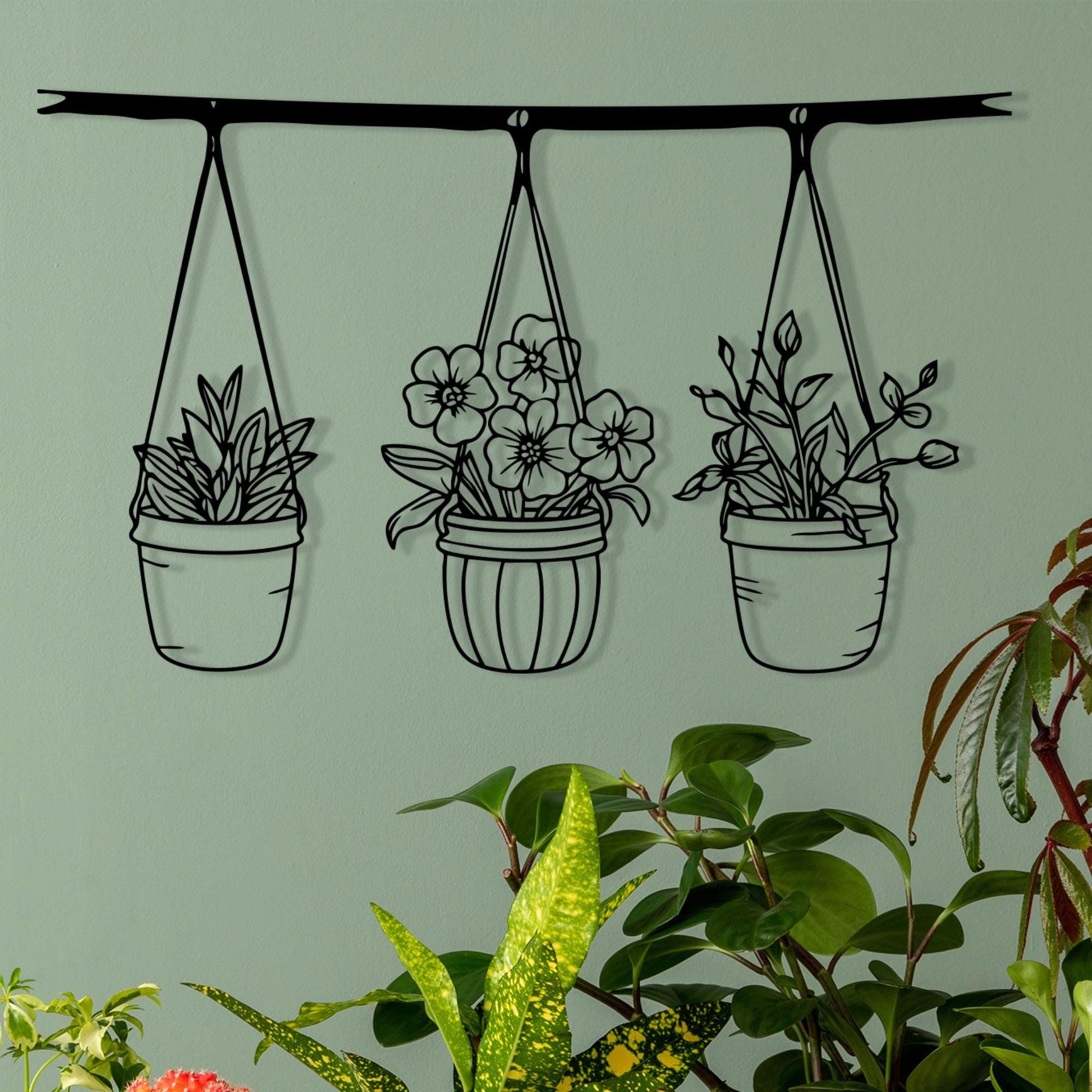 Botanical Metal Hanging Planter Wall Art, Minimalist Indoor Garden Decor, Mother's Day Gift | Wallsignature