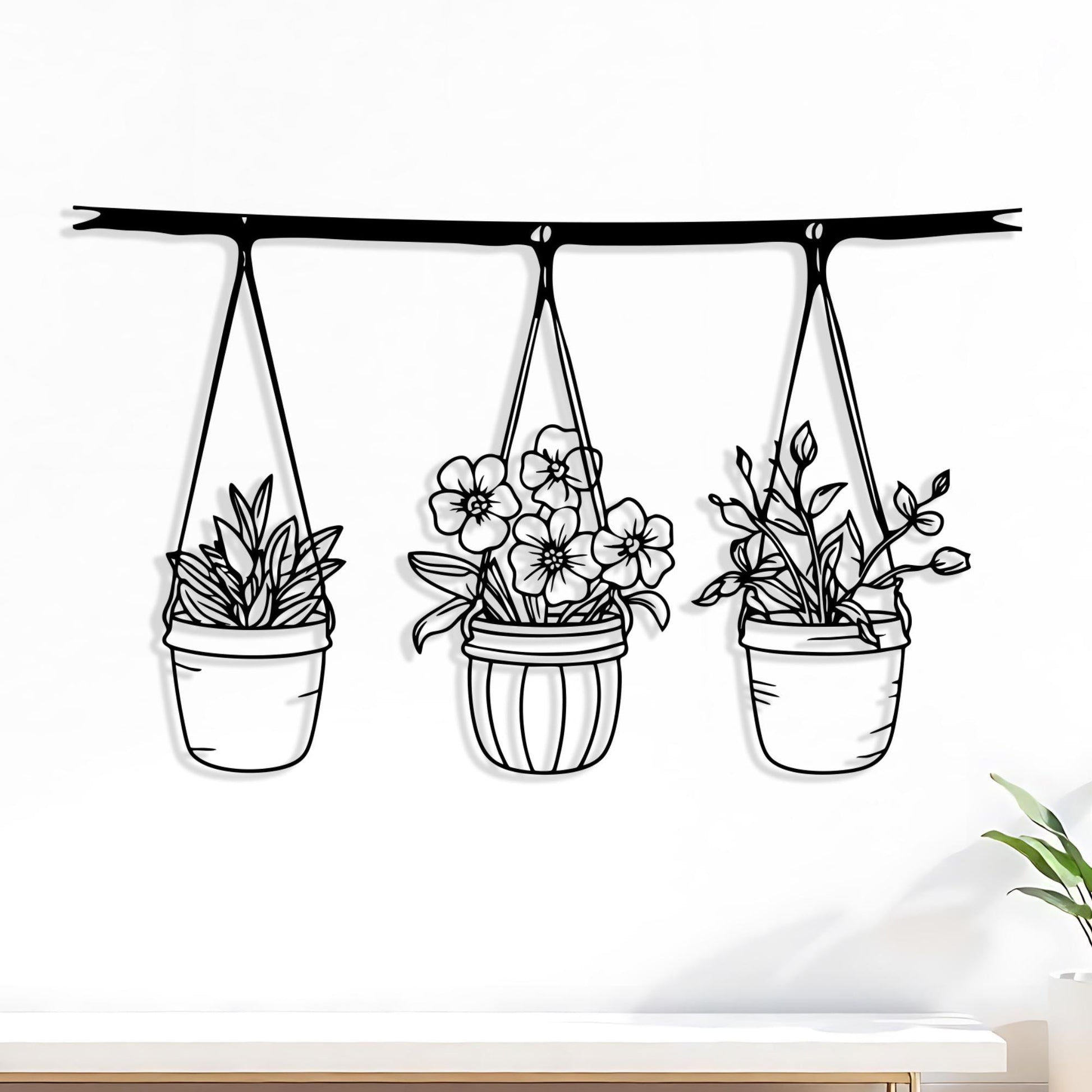 Botanical Metal Hanging Planter Wall Art, Minimalist Indoor Garden Decor, Mother's Day Gift | Wallsignature