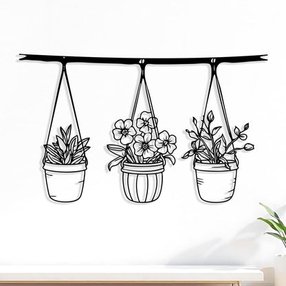 Botanical Metal Hanging Planter Wall Art – laser-cut steel wall decor