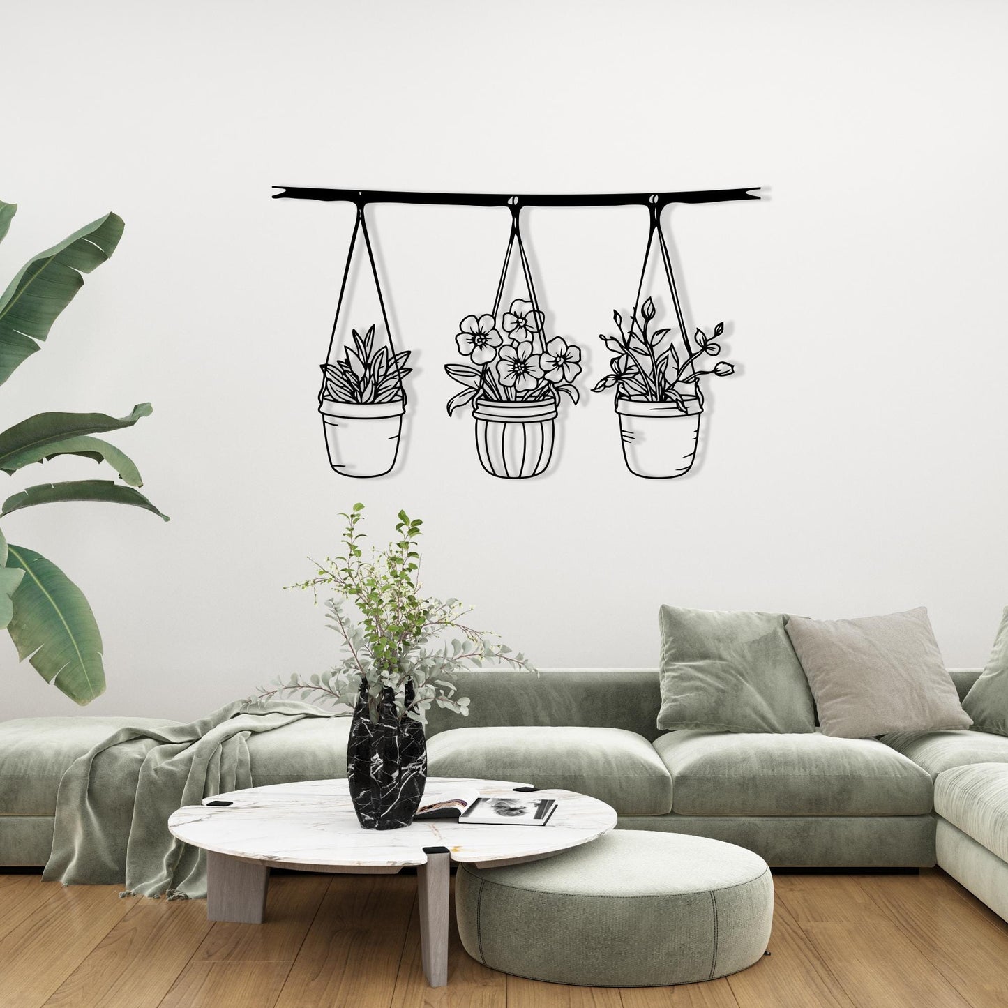 Botanical Metal Hanging Planter Wall Art, Minimalist Indoor Garden Decor, Mother's Day Gift | Wallsignature