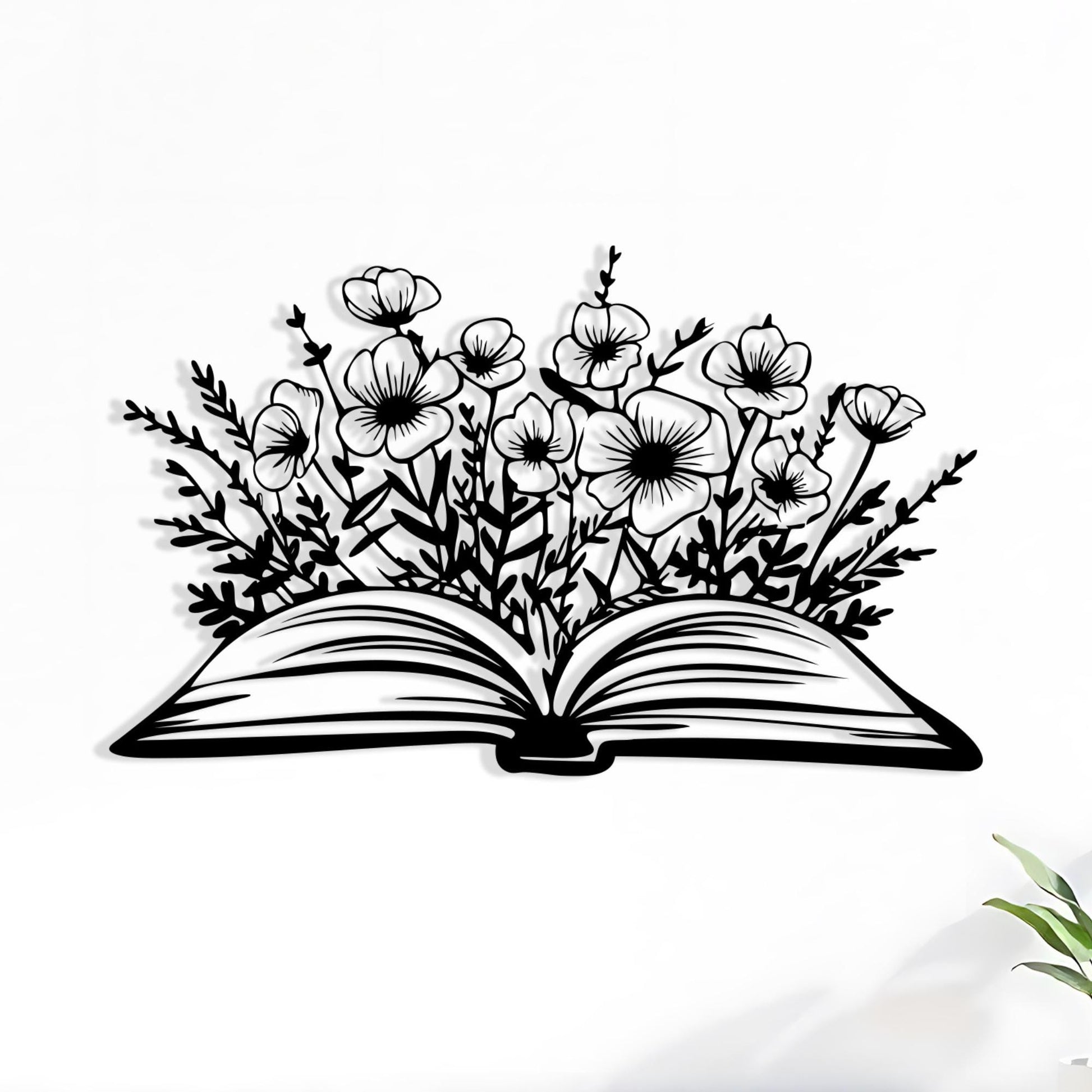 Book and Flowers Metal Wall Art, Botanical Home Decor, Unique Birthday Gift | Wallsignature