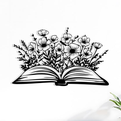 Book and Flowers Metal Wall Art – laser-cut steel wall decor