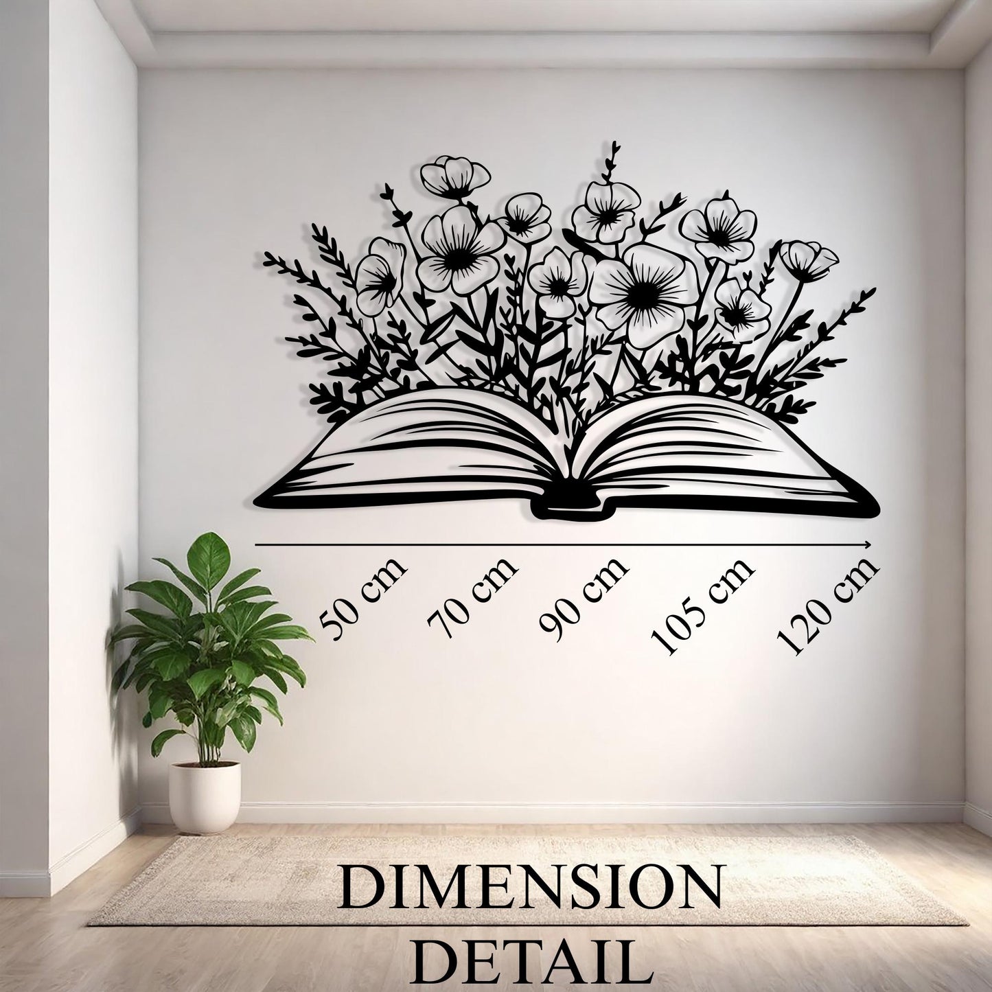 Book and Flowers Metal Wall Art, Botanical Home Decor, Unique Birthday Gift | Wallsignature