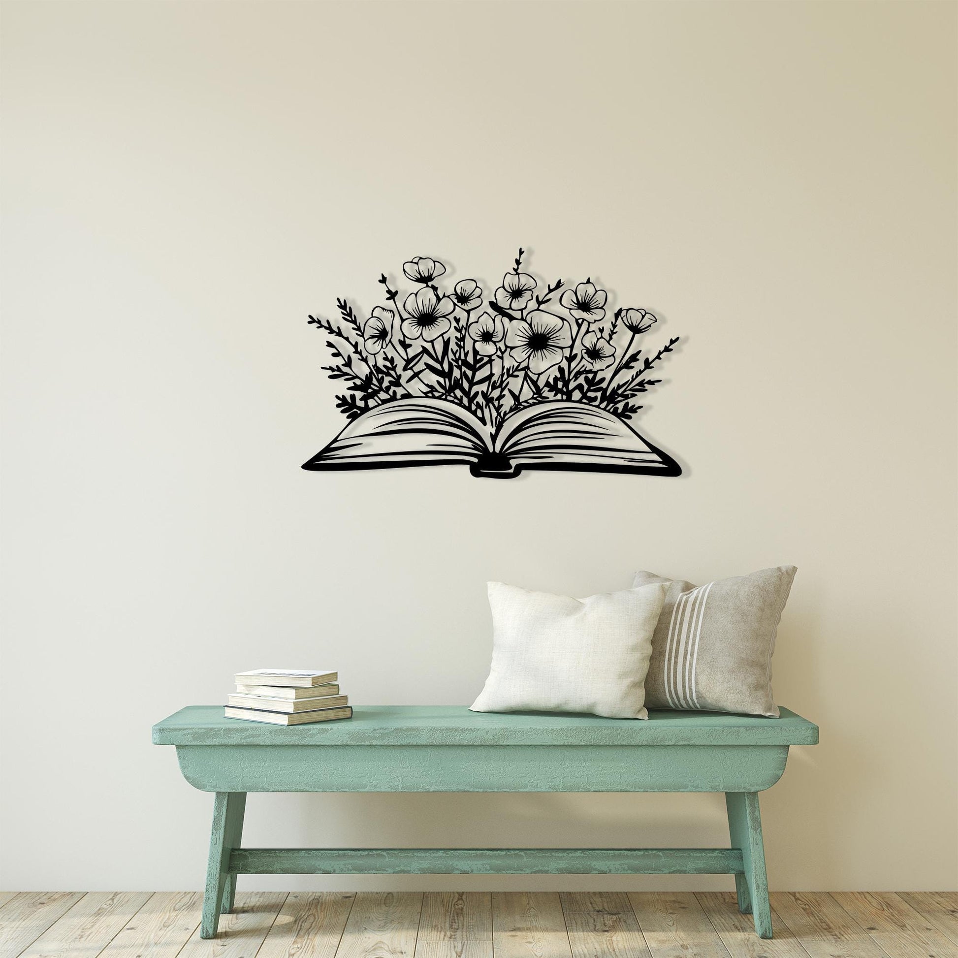 Book and Flowers Metal Wall Art bedroom interior styling