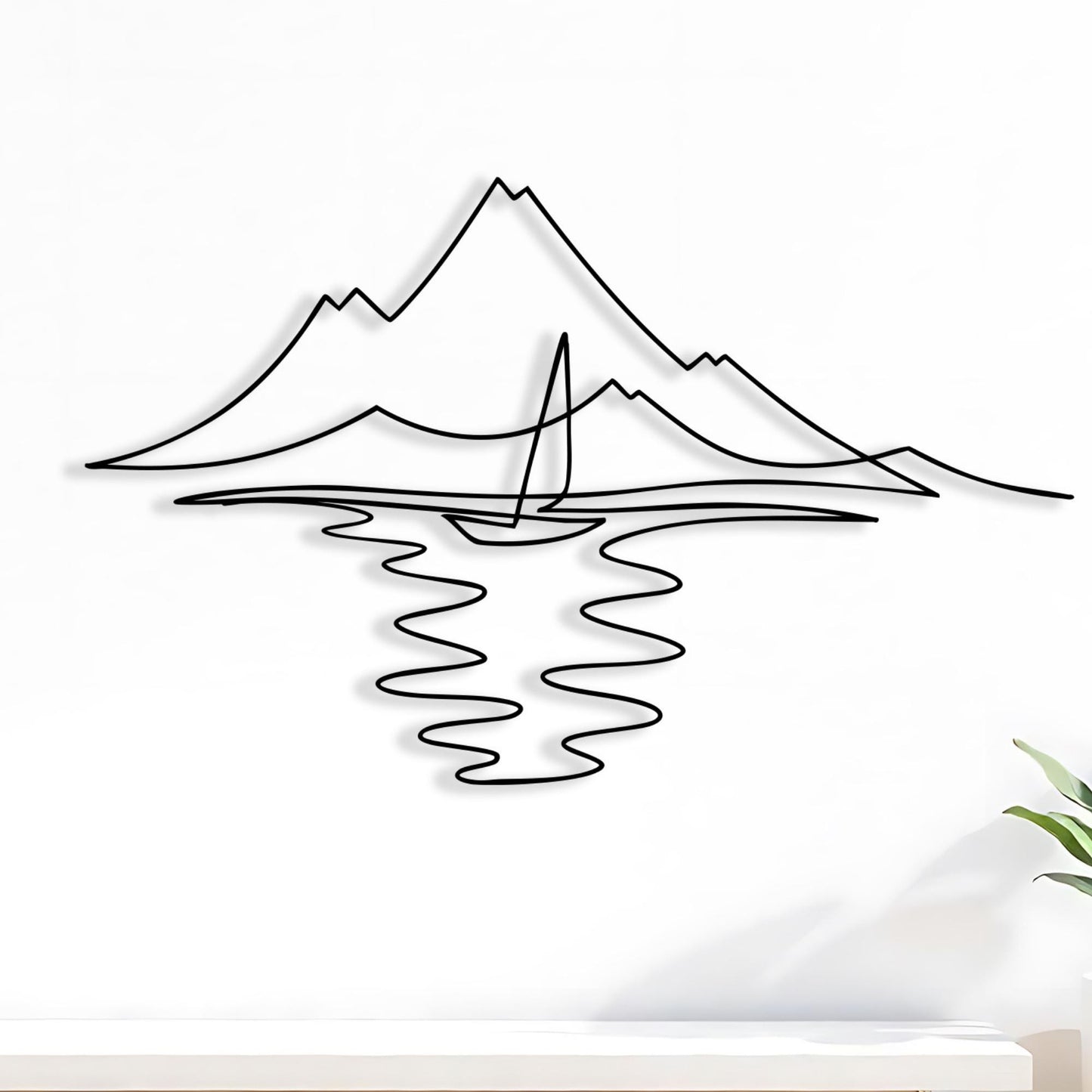 Minimalist Sailboat Metal Wall Art, Nautical Mountain Lake Decor | Wallsignature