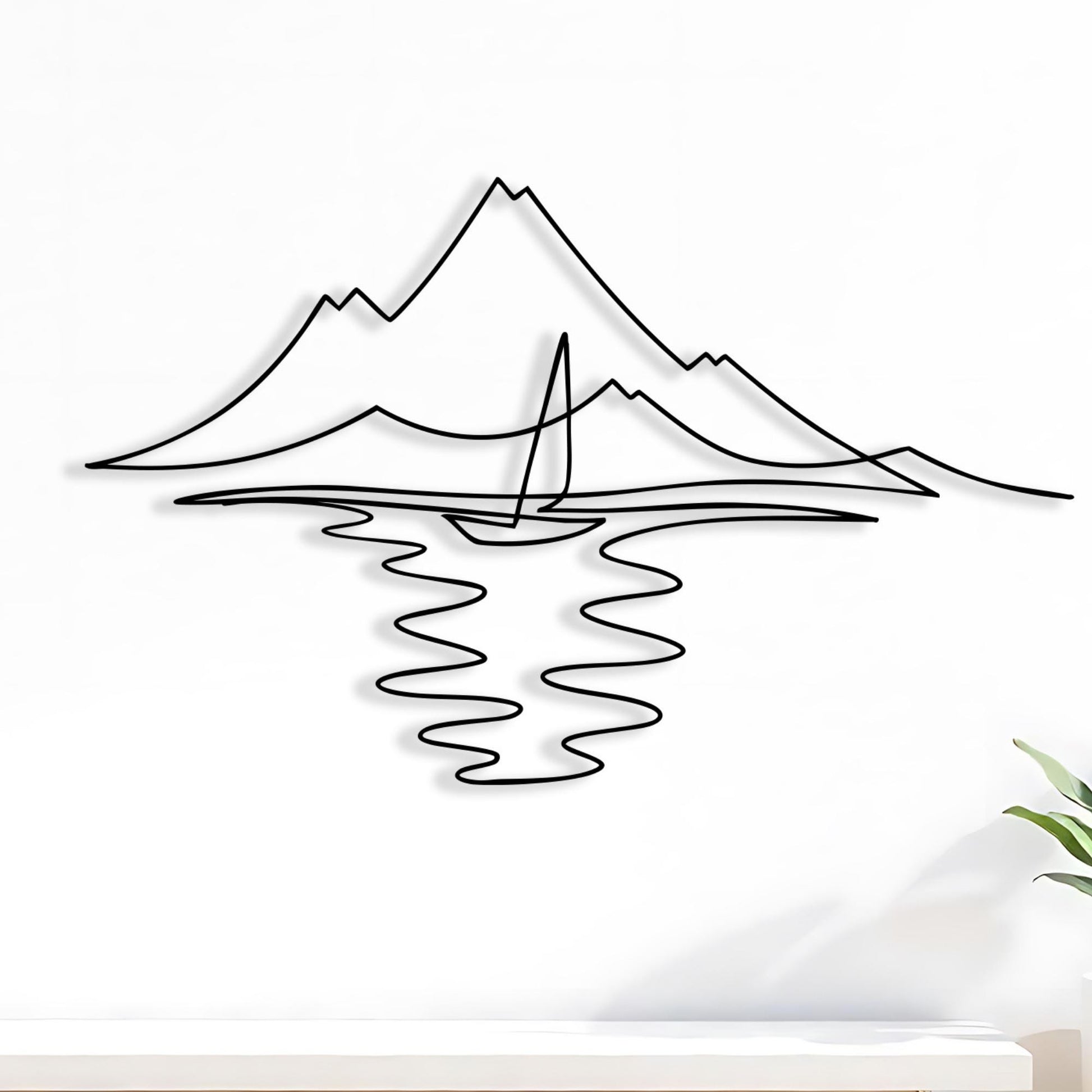 Minimalist Sailboat Metal Wall Art, Nautical Mountain Lake Decor | Wallsignature