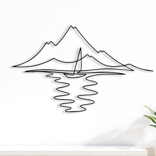 Minimalist Sailboat Metal Wall Art, Nautical Mountain Lake Decor | Wallsignature