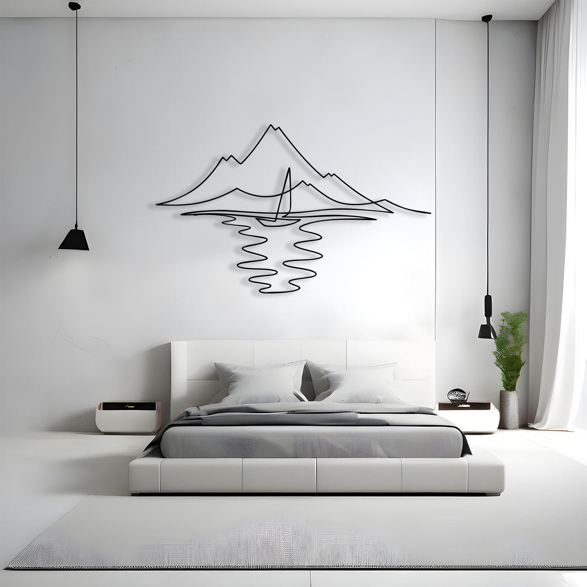 Minimalist Sailboat Metal Wall Art detail of the metal edge