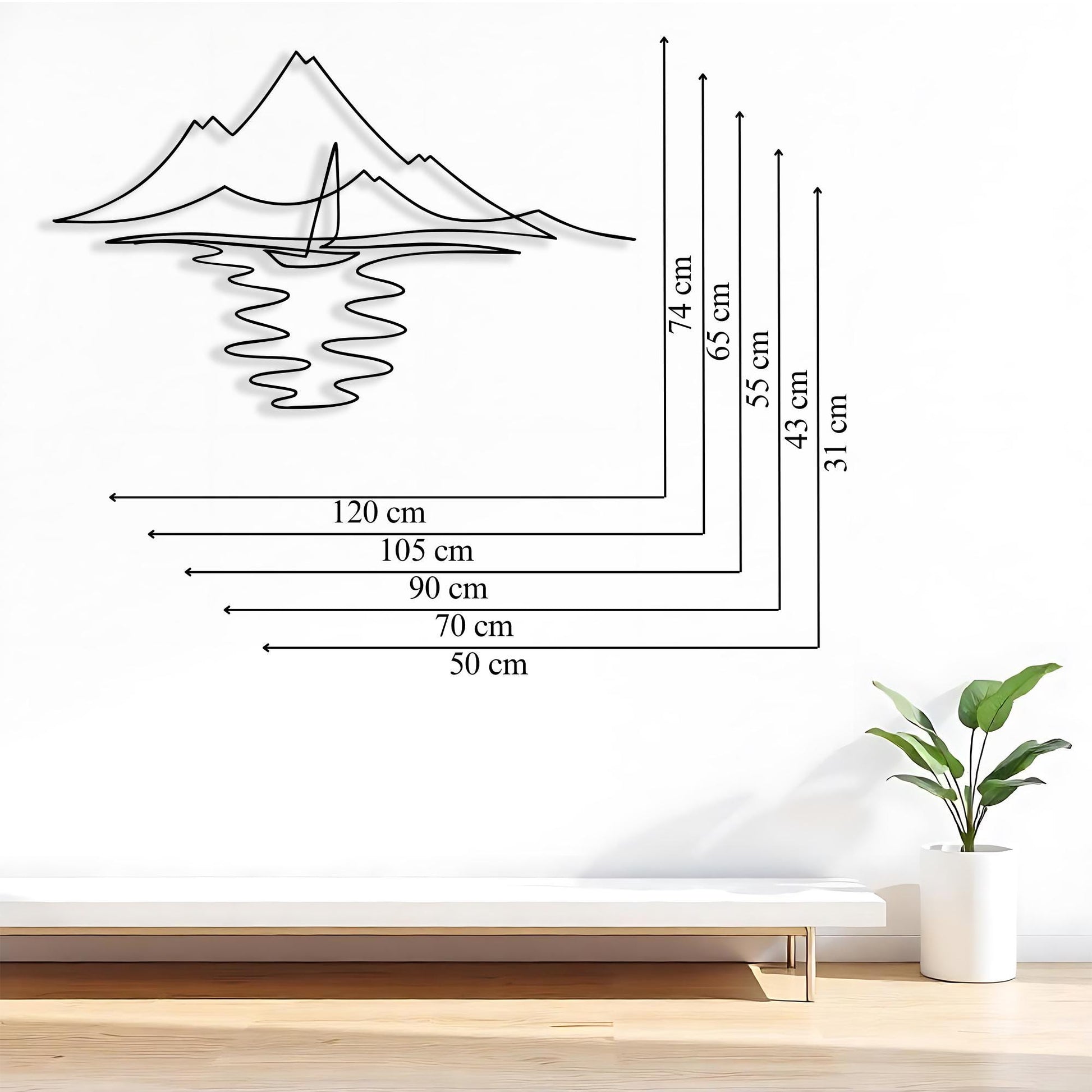 Minimalist Sailboat Metal Wall Art, Nautical Mountain Lake Decor | Wallsignature