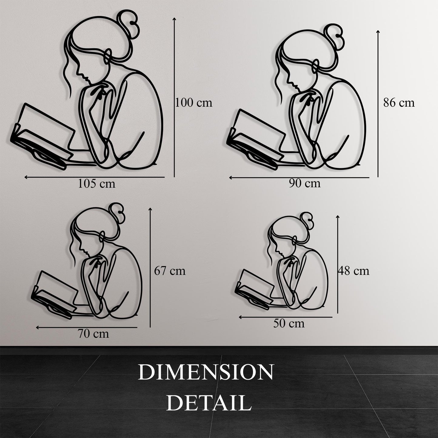 Minimalist Woman Reading Metal Wall Art – Book Lover Library Gift | Wallsignature