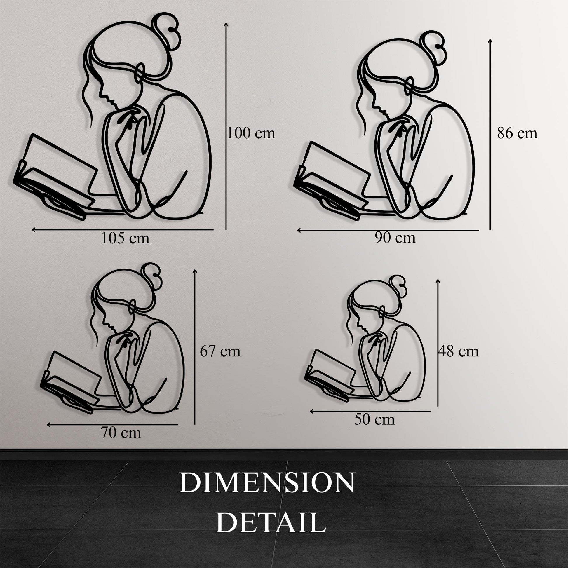 Minimalist Woman Reading Metal Wall Art – Book Lover Library Gift | Wallsignature