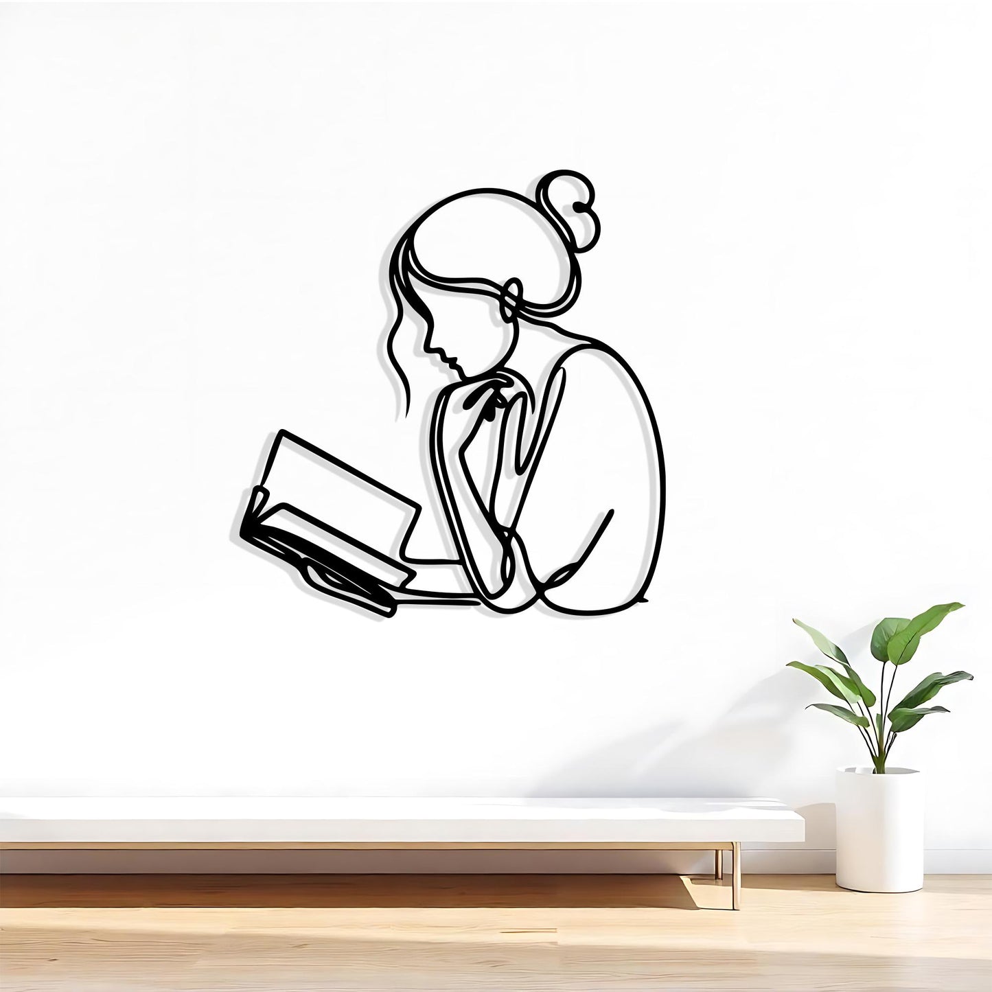 Minimalist Woman Reading Metal Wall Art – Book Lover Library Gift | Wallsignature