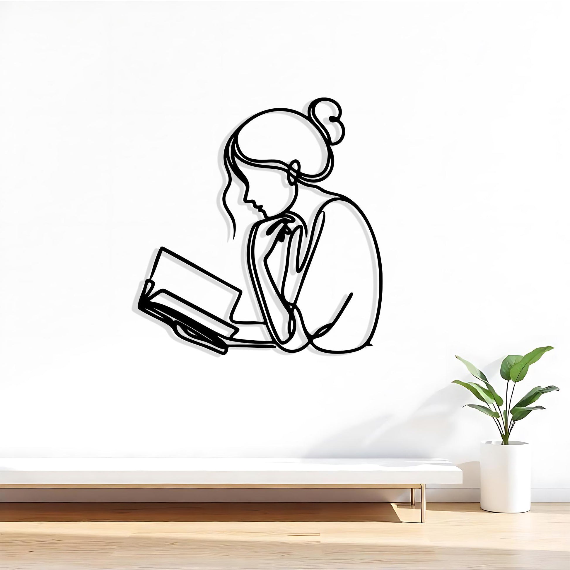 Minimalist Woman Reading Metal Wall Art – Book Lover Library Gift | Wallsignature