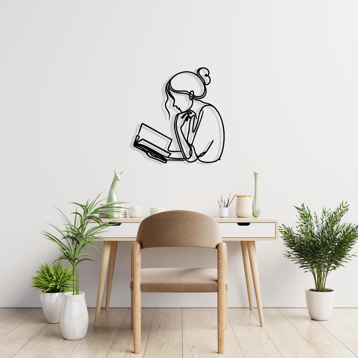 Minimalist Woman Reading Metal Wall Art – Book Lover Library Gift | Wallsignature