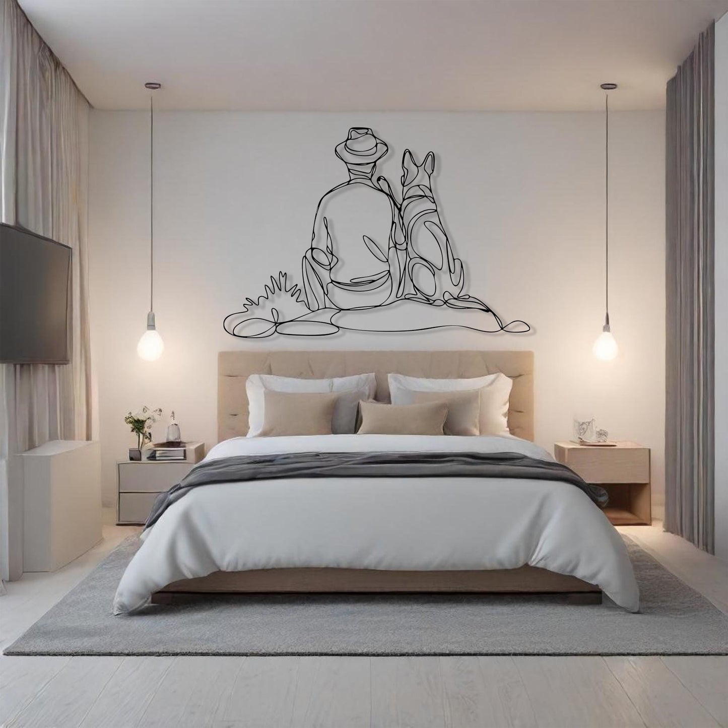 Man Dog Metal Wall Art hanging hardware and mounting detail