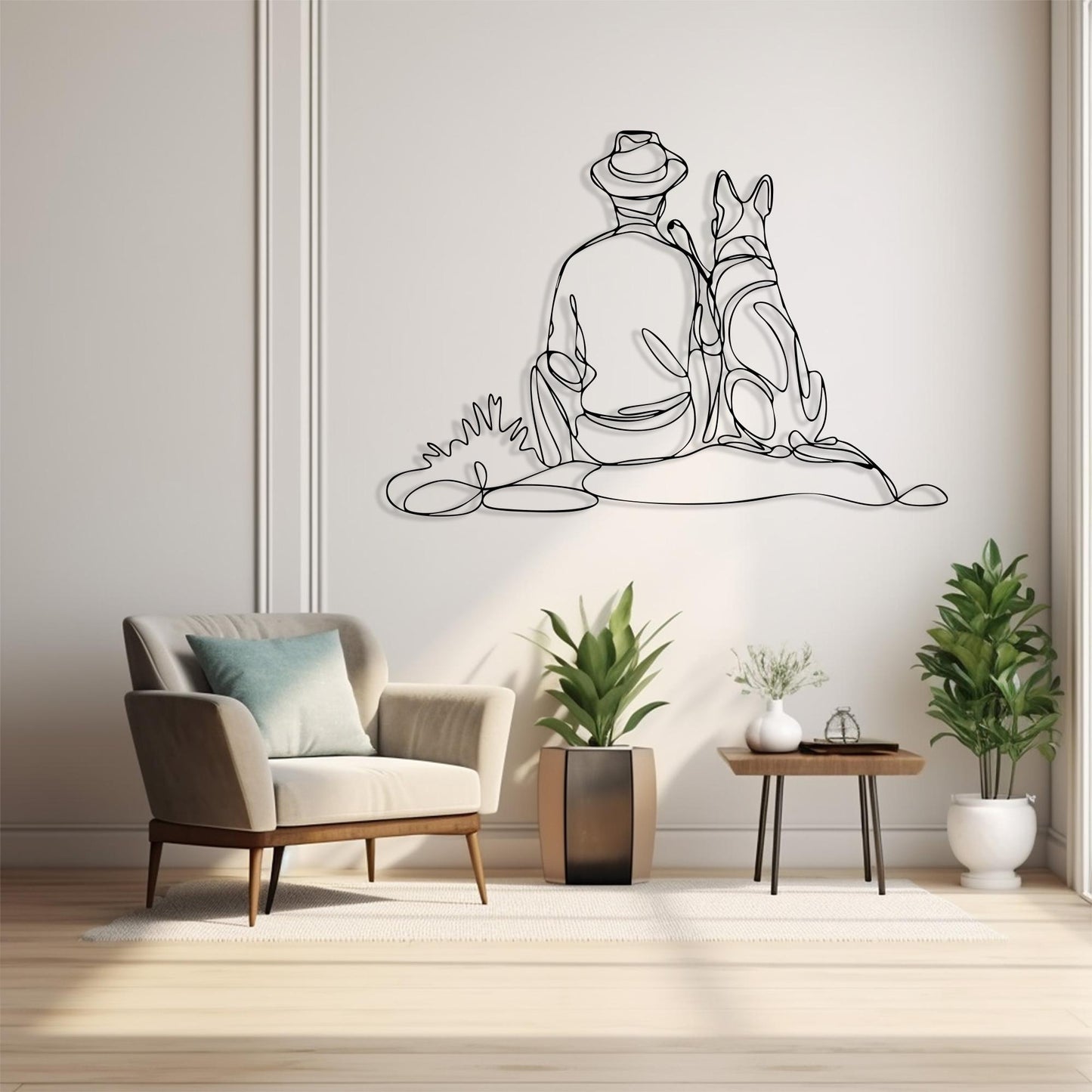 Man Dog Metal Wall Art, Minimalist Line Decor, Pet Memorial Gift | Wallsignature
